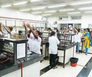 Students working in Chemistry laboratory